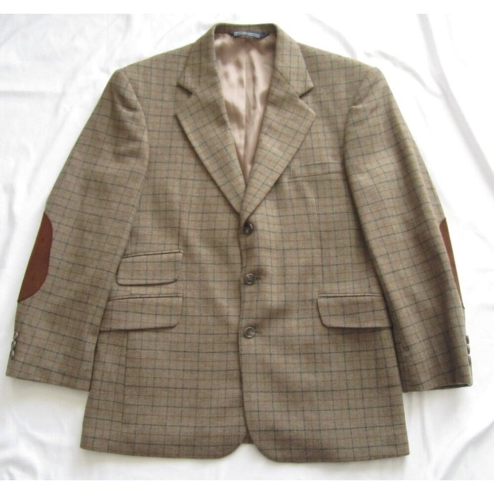 New 1980's Vtg Polo Ralph Lauren Women Glen Plaid Wool Blazer Elbow Sz 20 (USA)